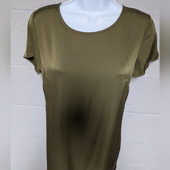 Quince Silk Tee Dress Stretch Short Sleeve Olive Green Size XS Mini - Picture 4 of 11